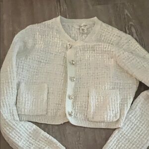 Jessica Simpson Cream Cropped Textured Cardigan